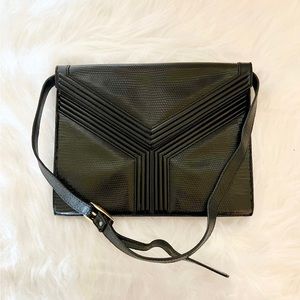 YSL Black Lizard Skin Leather Shoulder Bag
